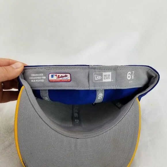 ✅New Era 59FIFTY Milwaukee Brewers Yellow Blue Authentic Baseball Hat Size 6 7/8 - Picture 6 of 9